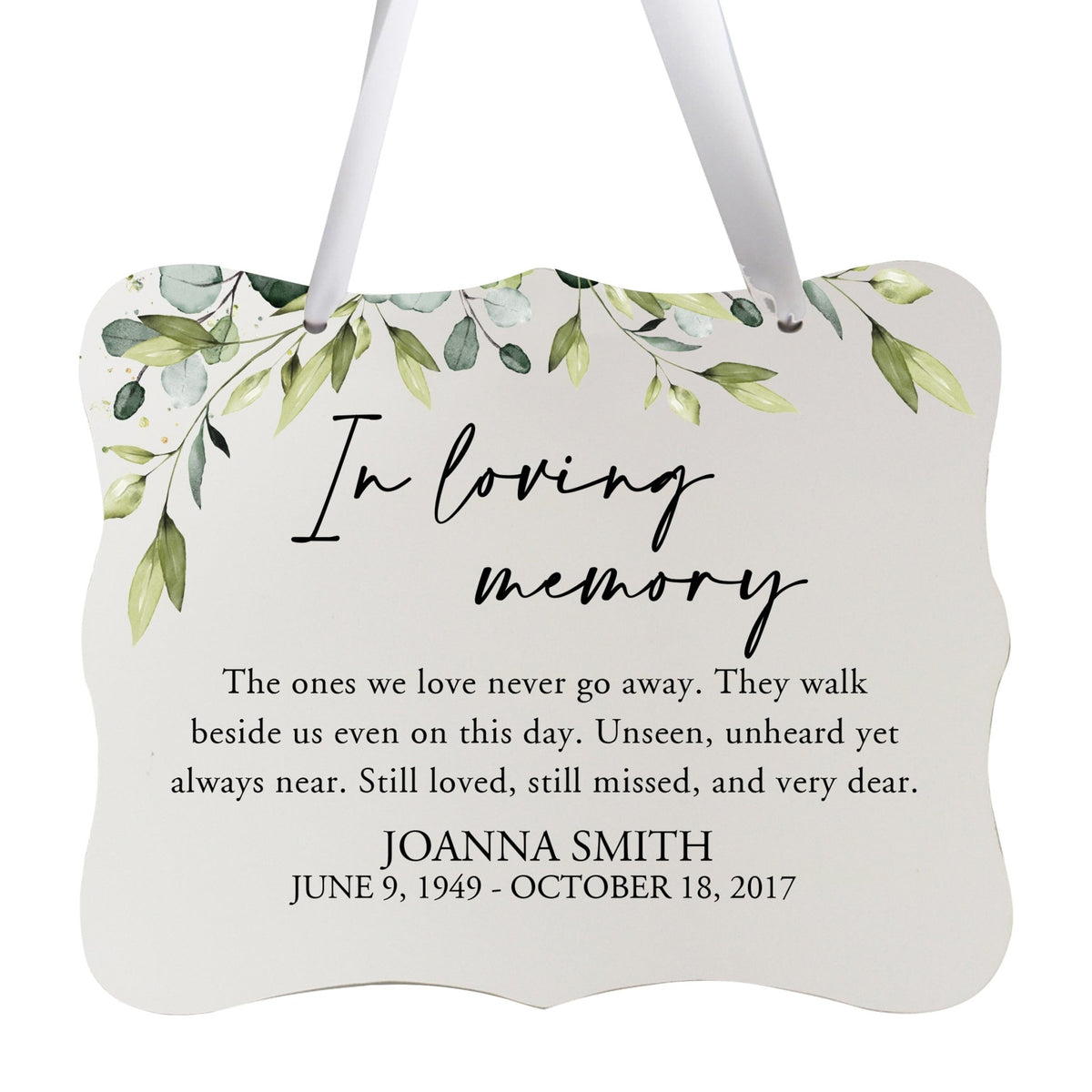 Custom Wooden Memorial 6x8 Ribbon Wall Sign Hanging Decor for Loss of Loved One In Loving Memory (White) - LifeSong Milestones