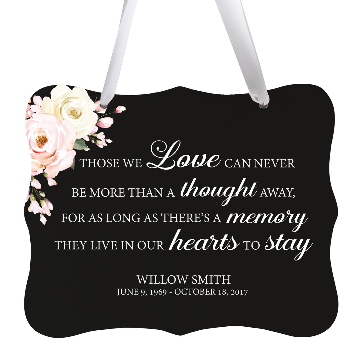 Custom Wooden Memorial 6x8 Ribbon Wall Sign Hanging Decor for Loss of Loved One Those We Love (Black) - LifeSong Milestones