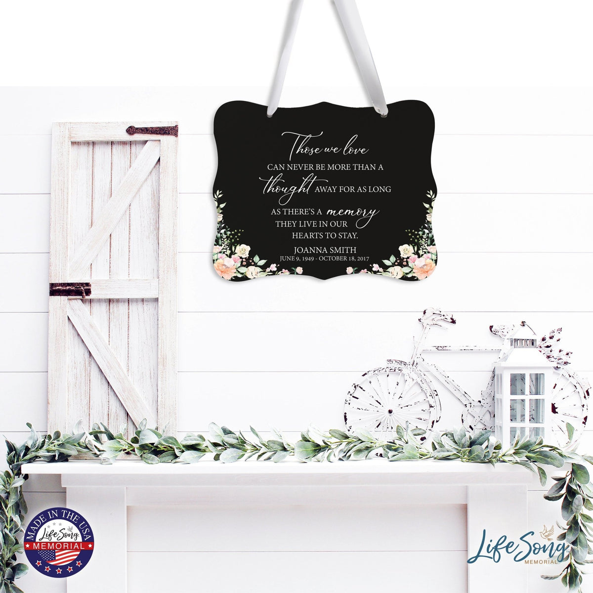 Custom Wooden Memorial 6x8 Ribbon Wall Sign Hanging Decor for Loss of Loved One Those We Love (Black) - LifeSong Milestones