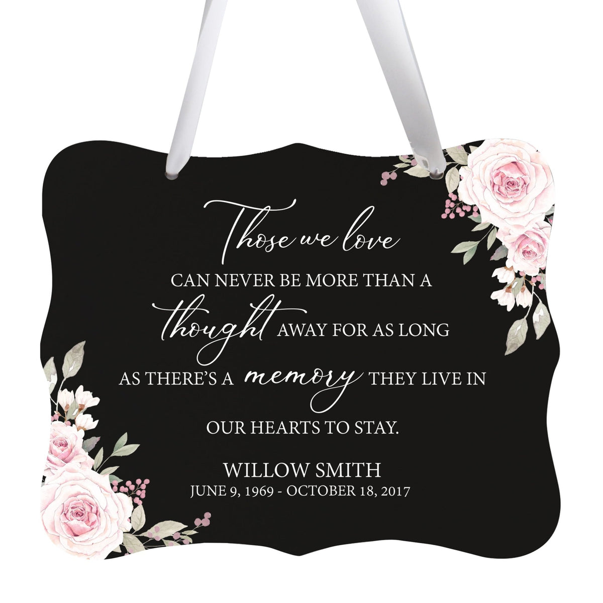 Custom Wooden Memorial 6x8 Ribbon Wall Sign Hanging Decor for Loss of Loved One Those We Love (Black) - LifeSong Milestones