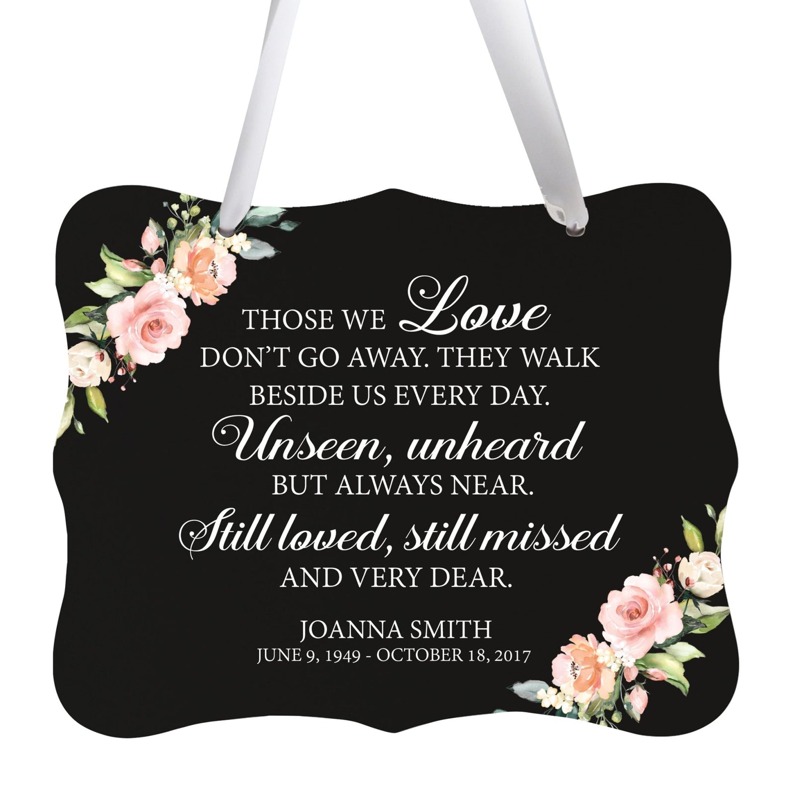 Custom Wooden Memorial 6x8 Ribbon Wall Sign Hanging Decor for Loss of Loved One Those We Love (Black) - LifeSong Milestones