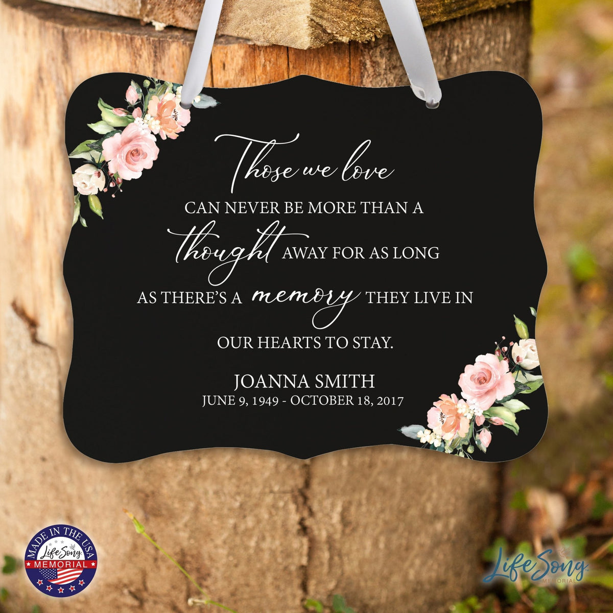 Custom Wooden Memorial 6x8 Ribbon Wall Sign Hanging Decor for Loss of Loved One Those We Love (Black) - LifeSong Milestones