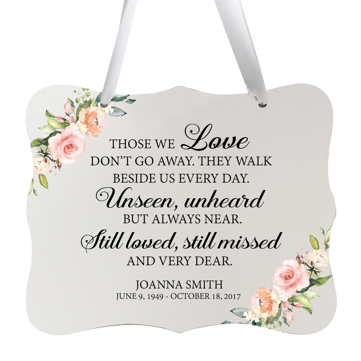 Custom Wooden Memorial 6x8 Ribbon Wall Sign Hanging Decor for Loss of Loved One Those We Love (White) - LifeSong Milestones