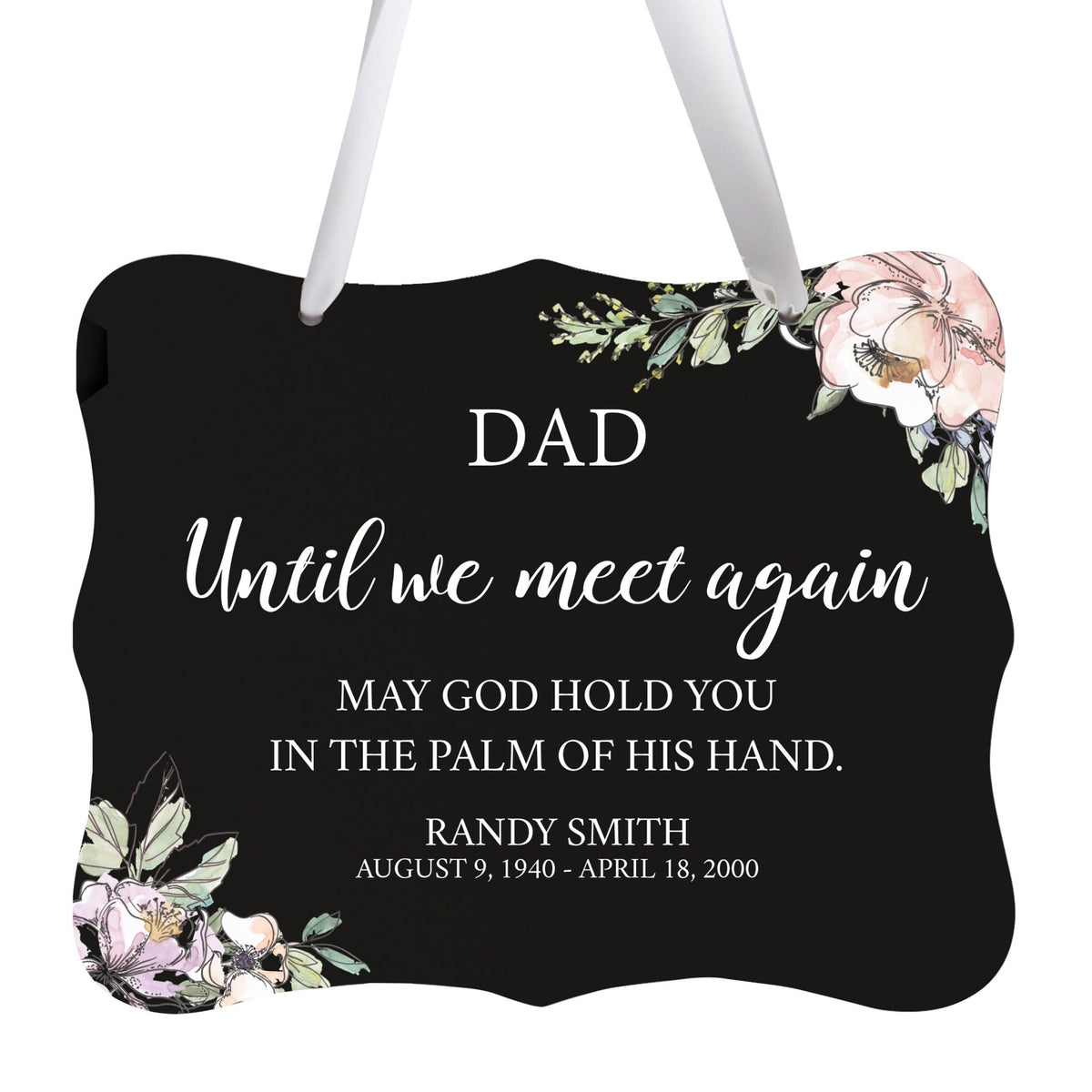 Custom Wooden Memorial 6x8 Ribbon Wall Sign Hanging Decor for Loss of Loved One Until We Meet (Black) - LifeSong Milestones