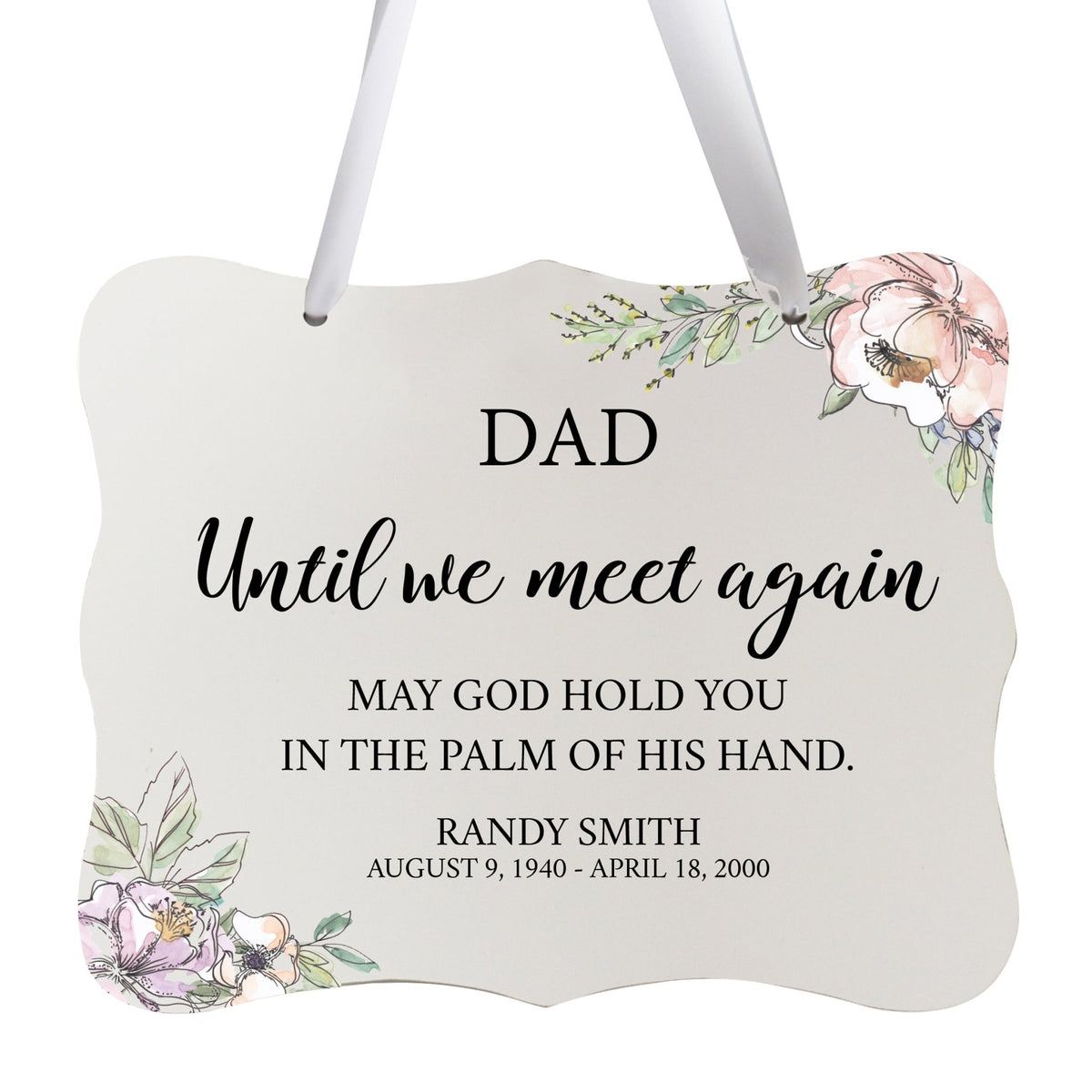 Custom Wooden Memorial 6x8 Ribbon Wall Sign Hanging Decor for Loss of Loved One Until We Meet (White) - LifeSong Milestones