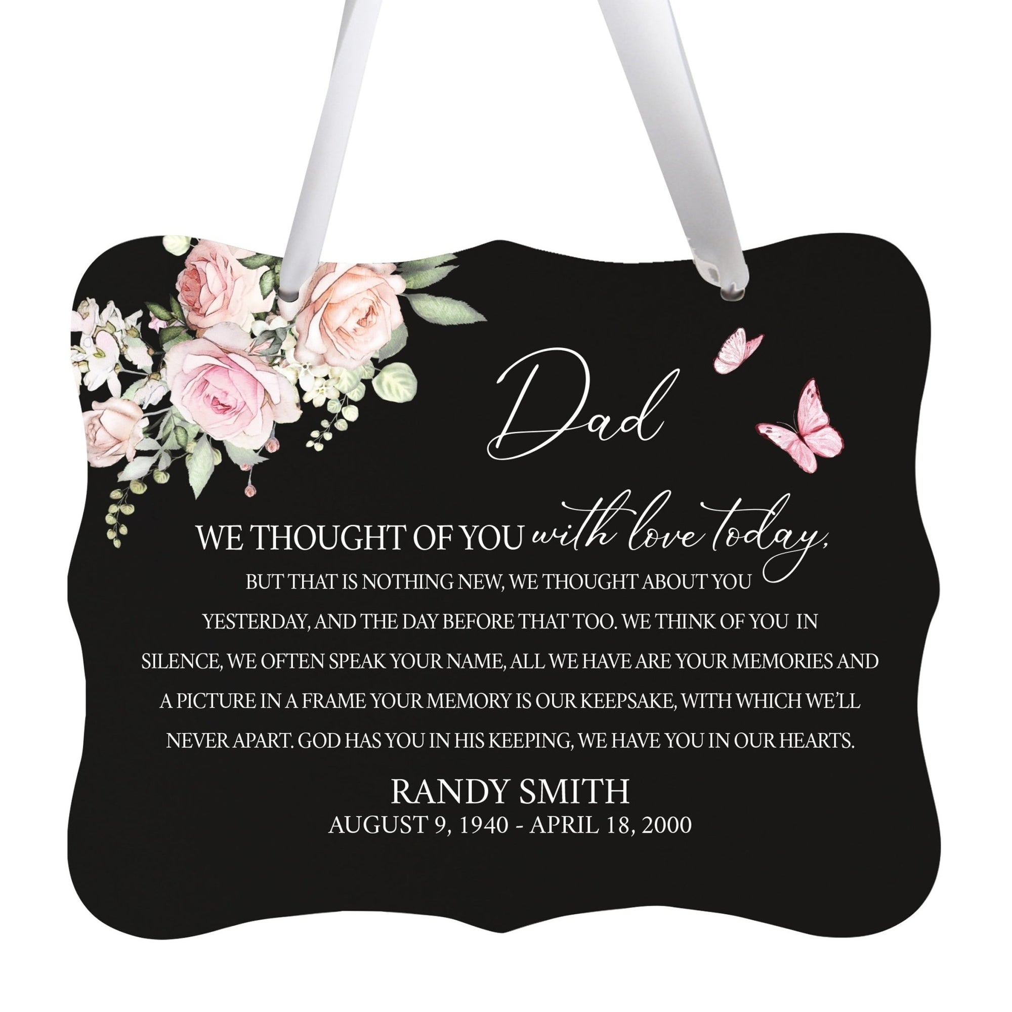 Custom Wooden Memorial 6x8 Ribbon Wall Sign Hanging Decor for Loss of Loved One We Thought Of (Black) - LifeSong Milestones
