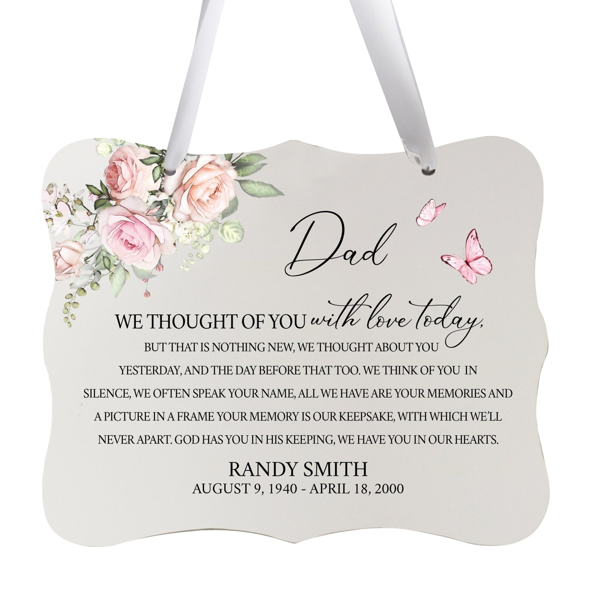 Custom Wooden Memorial 6x8 Ribbon Wall Sign Hanging Decor for Loss of Loved One We Thought Of (White) - LifeSong Milestones