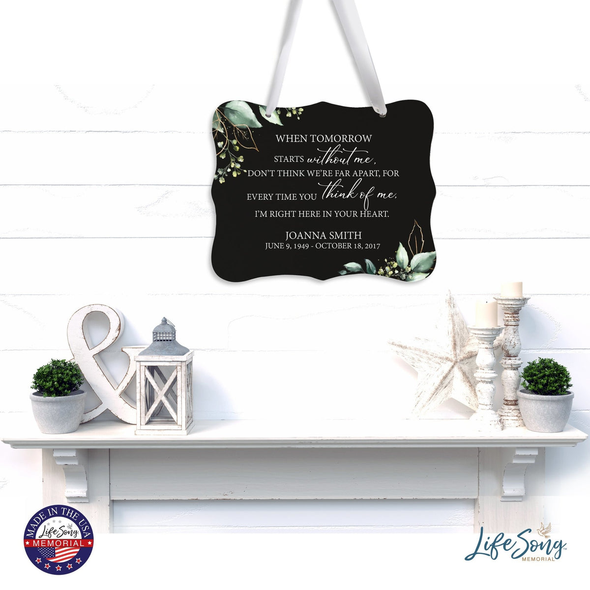 Custom Wooden Memorial 6x8 Ribbon Wall Sign Hanging Decor for Loss of Loved One When Tomorrow Starts (Black) - LifeSong Milestones