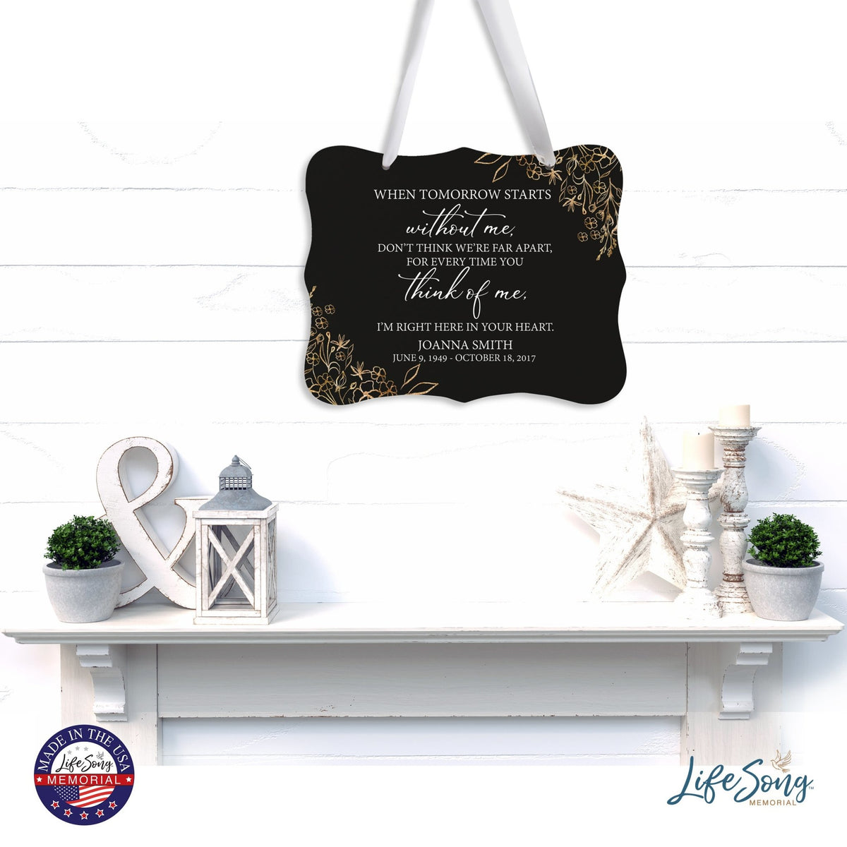 Custom Wooden Memorial 6x8 Ribbon Wall Sign Hanging Decor for Loss of Loved One When Tomorrow Starts (Black) - LifeSong Milestones