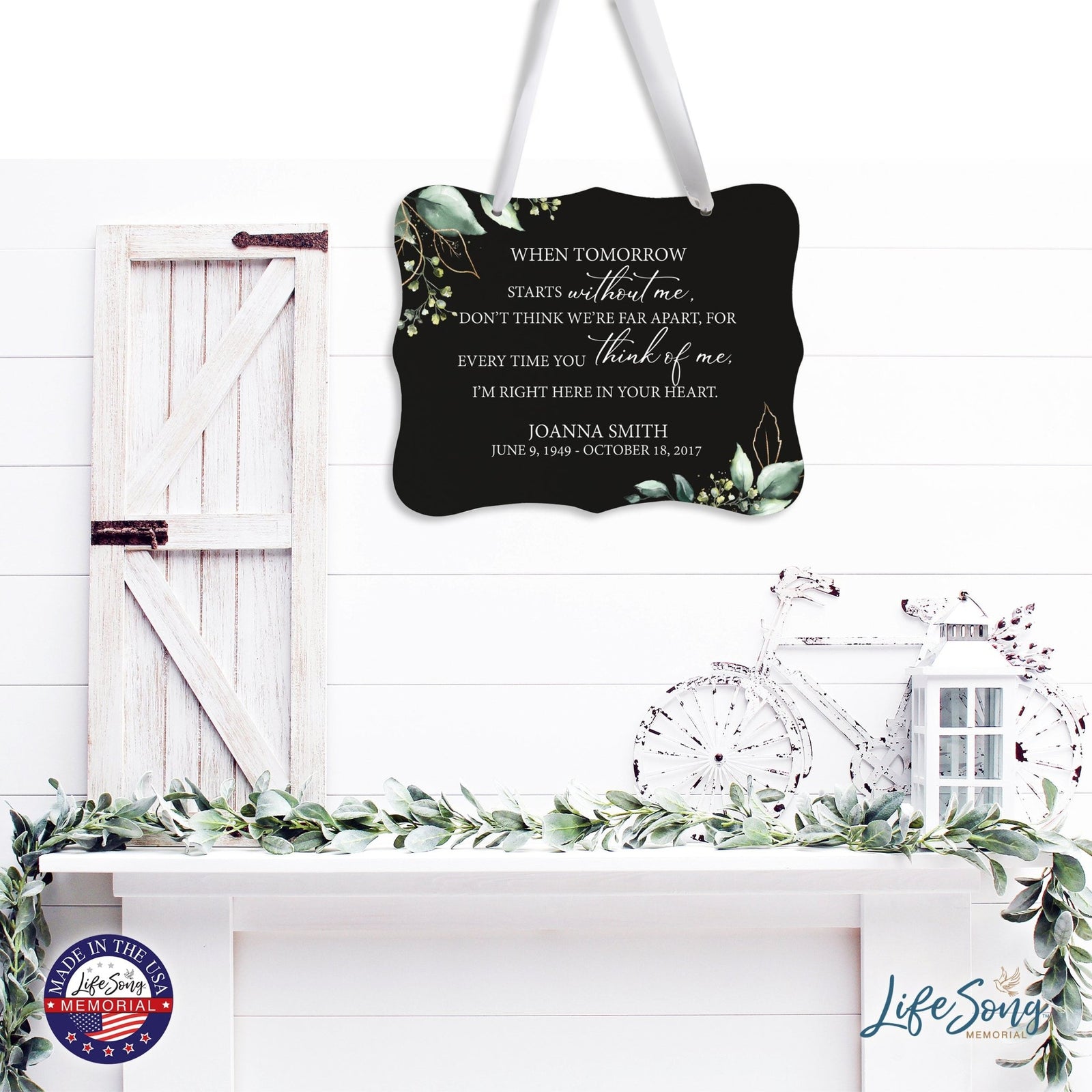 Custom Wooden Memorial 6x8 Ribbon Wall Sign Hanging Decor for Loss of Loved One When Tomorrow Starts (Black) - LifeSong Milestones