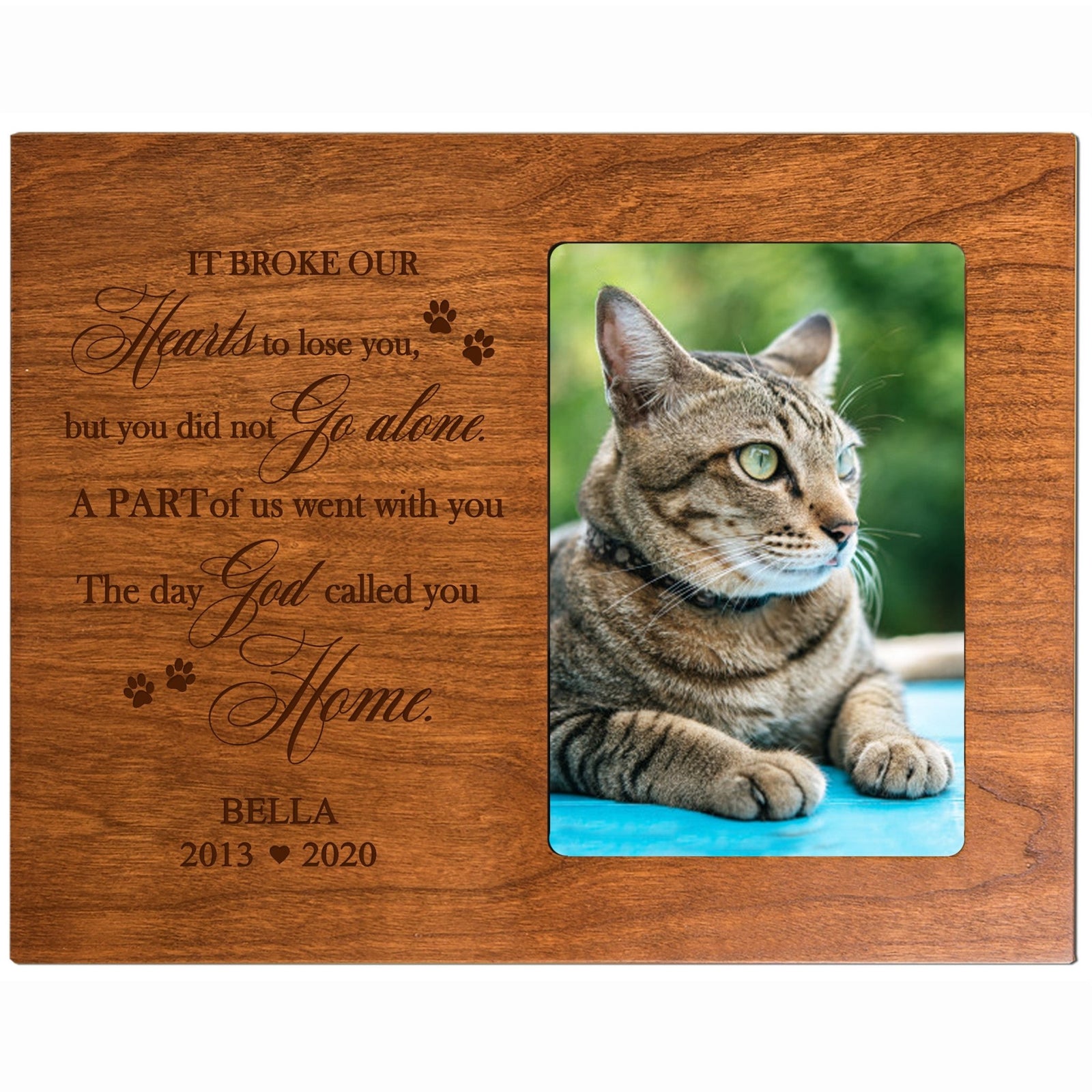 Custom Wooden Memorial 8x10 Picture Frame for Pet Cats holds 4x6 photo It Broke Our Hearts - LifeSong Milestones