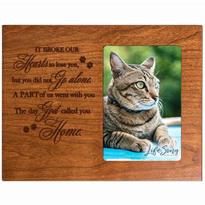 Custom Wooden Memorial 8x10 Picture Frame for Pet Cats holds 4x6 photo It Broke Our Hearts - LifeSong Milestones