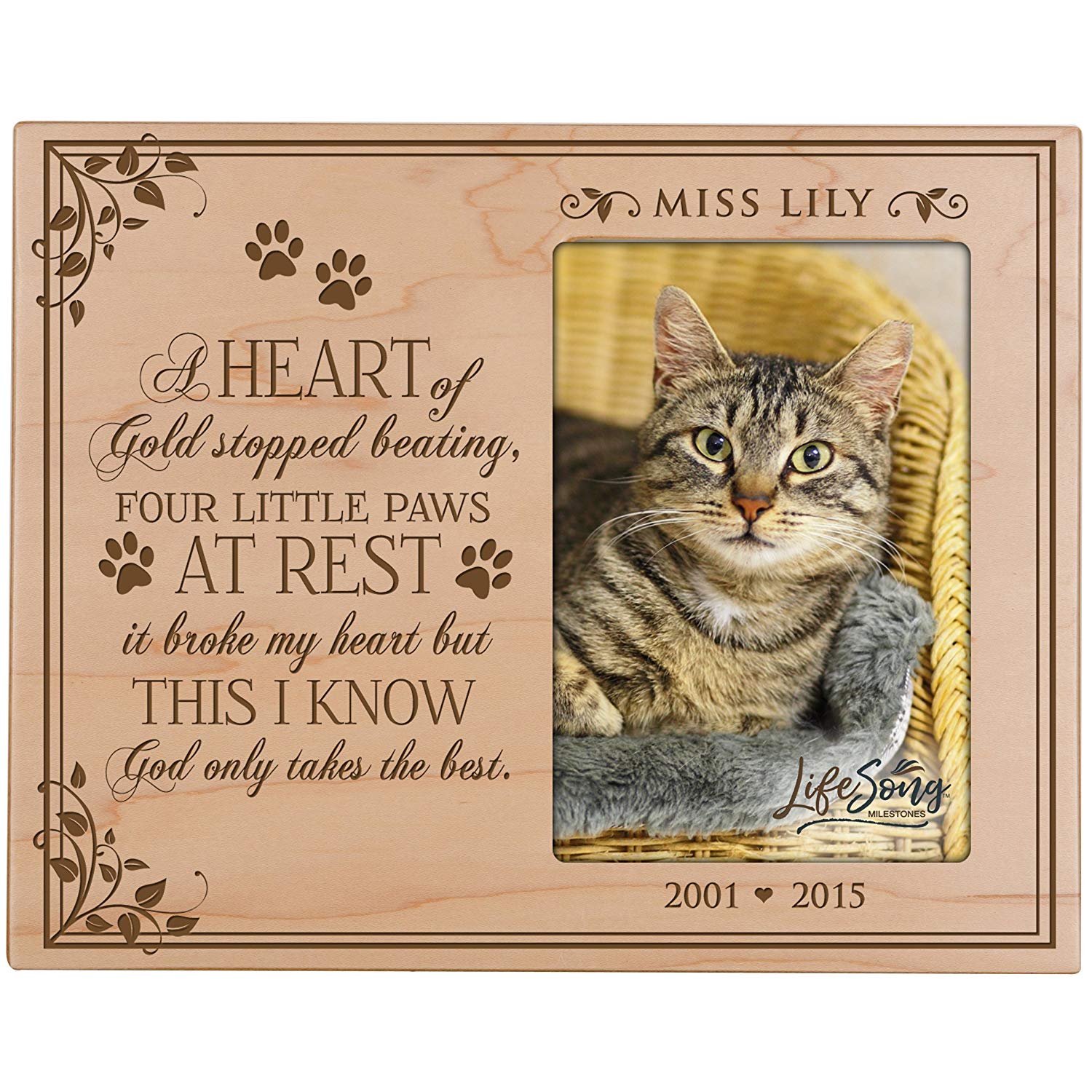 Custom Wooden Memorial 8x10 Picture Frame for Pet holds 4x6 photo Heart of Gold - LifeSong Milestones