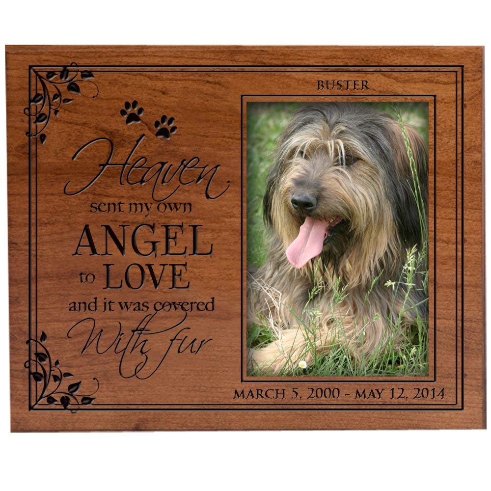 Custom Wooden Memorial 8x10 Picture Frame for Pet holds 4x6 photo Heaven Sent My Own Angel - LifeSong Milestones