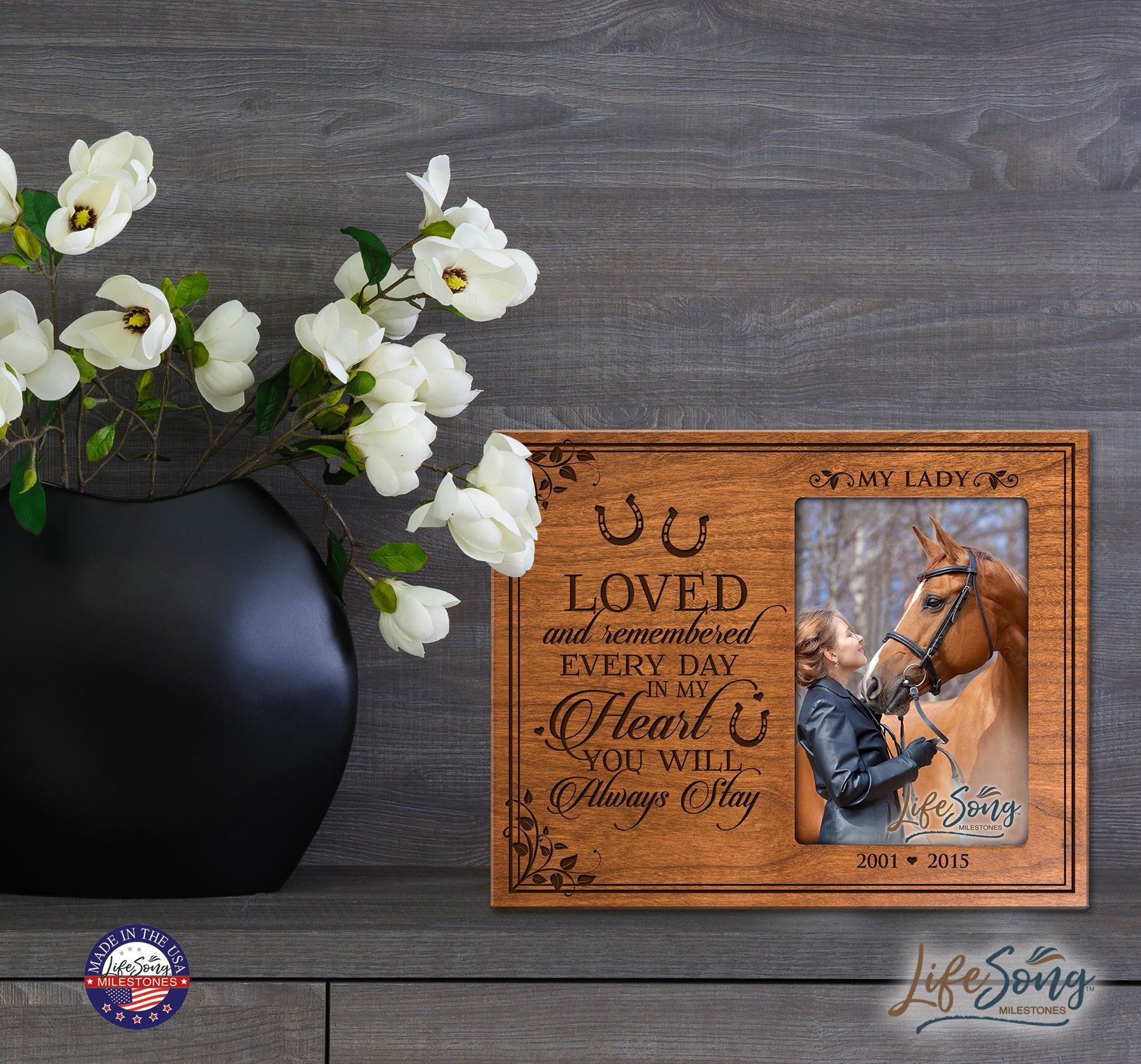Custom Wooden Memorial 8x10 Picture Frame for Pet holds 4x6 photo Loved And Remembered - LifeSong Milestones