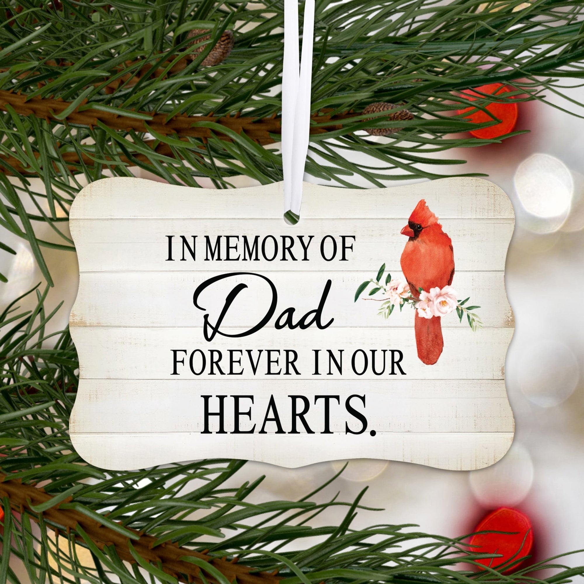 Custom Wooden Memorial Cardinal Ribbon Scalloped Ornament for Loss of Loved One - In Memory Of Dad - LifeSong Milestones