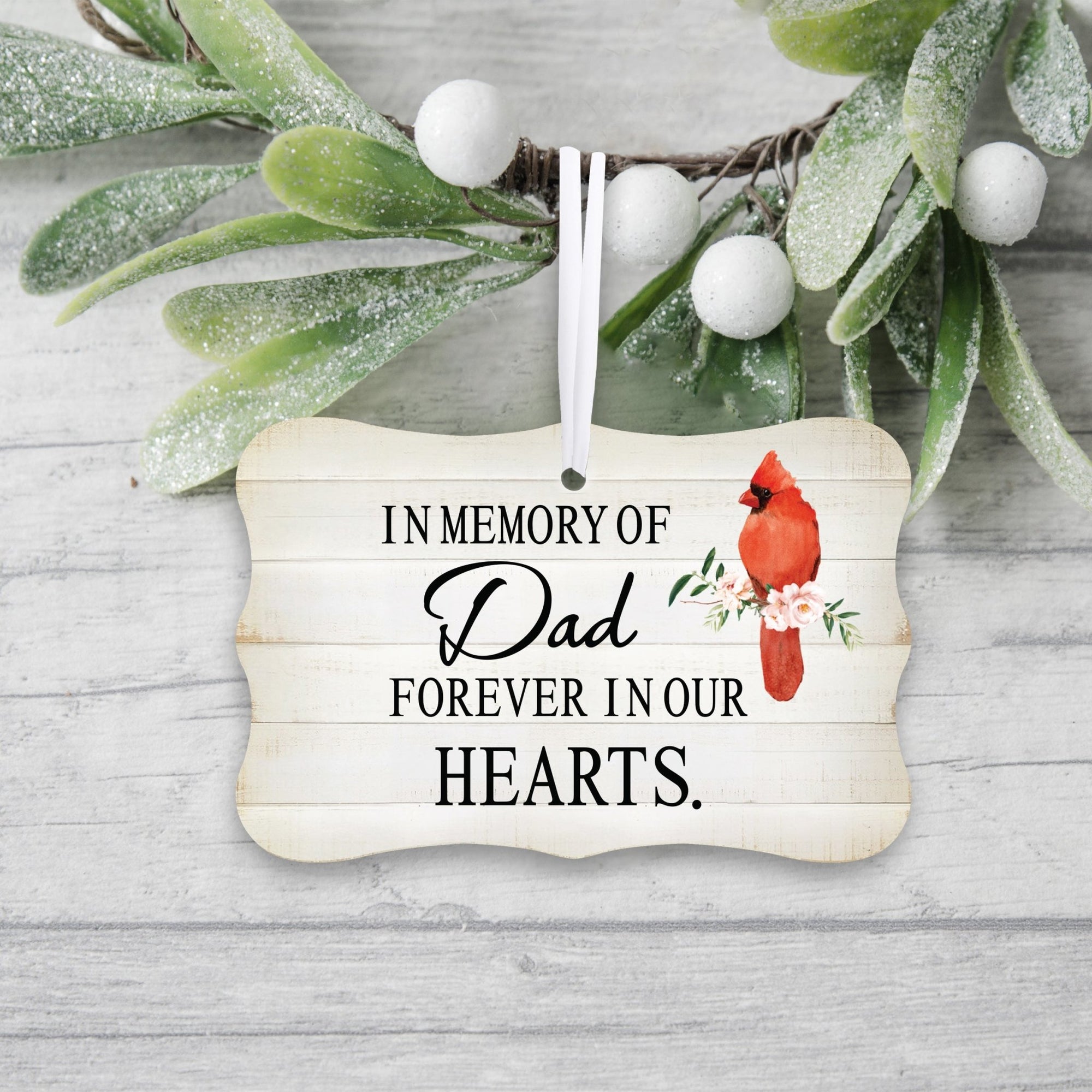 Custom Wooden Memorial Cardinal Ribbon Scalloped Ornament for Loss of Loved One - In Memory Of Dad - LifeSong Milestones