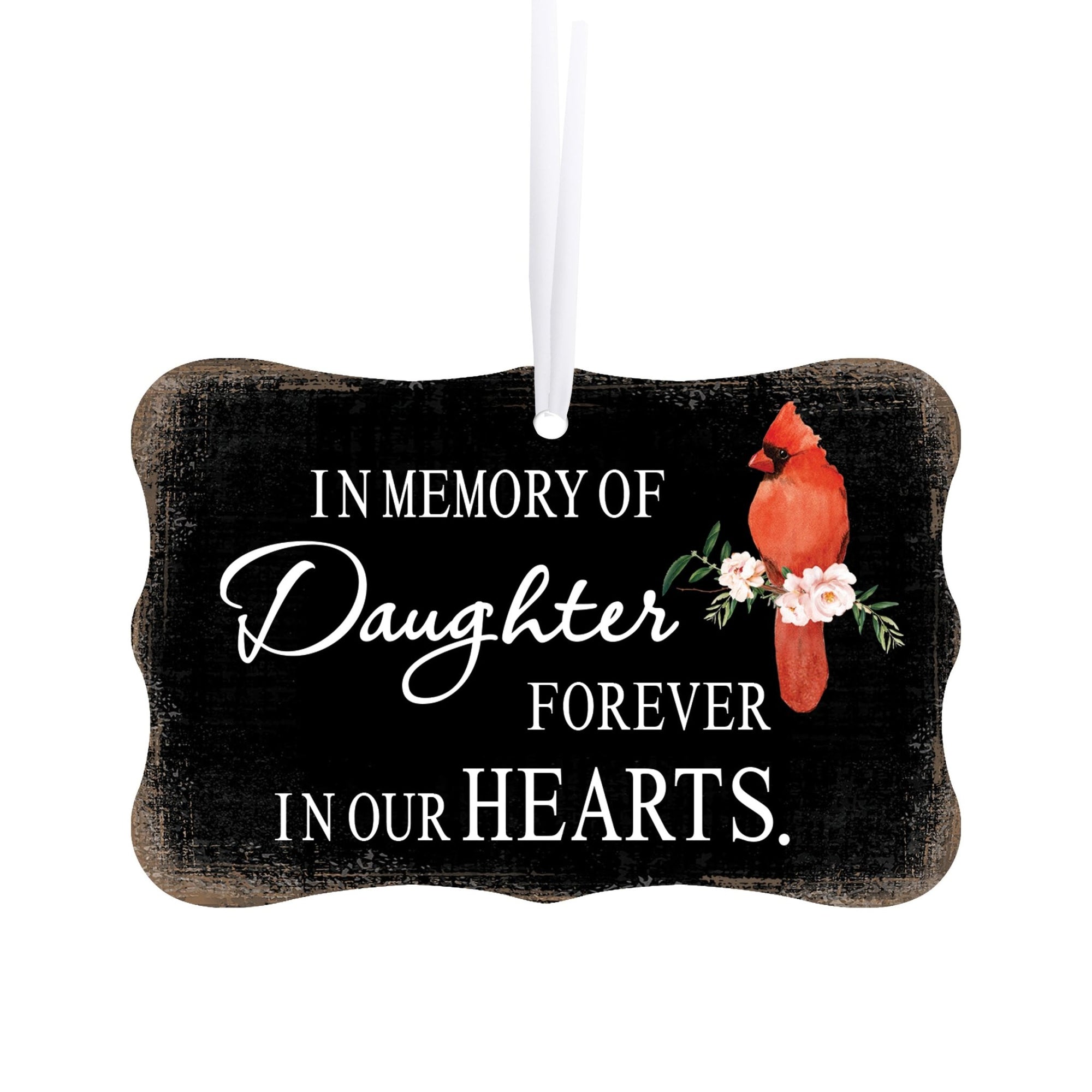 Custom Wooden Memorial Cardinal Ribbon Scalloped Ornament for Loss of Loved One - In Memory Of Daughter - LifeSong Milestones