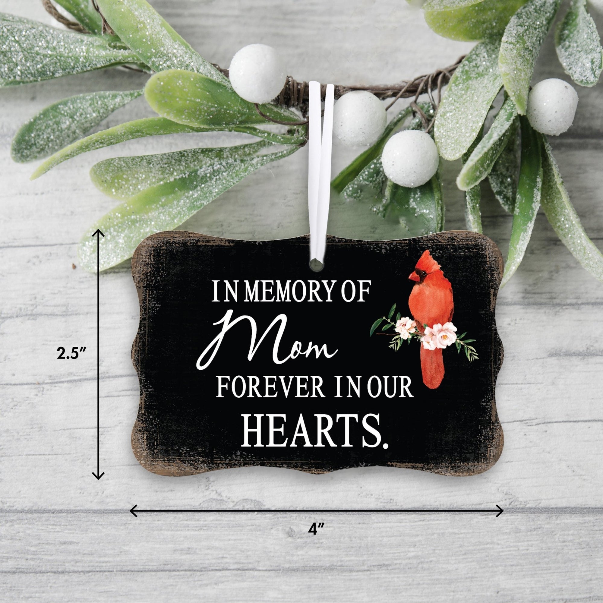 Custom Wooden Memorial Cardinal Ribbon Scalloped Ornament for Loss of Loved One - In Memory Of Mom - LifeSong Milestones