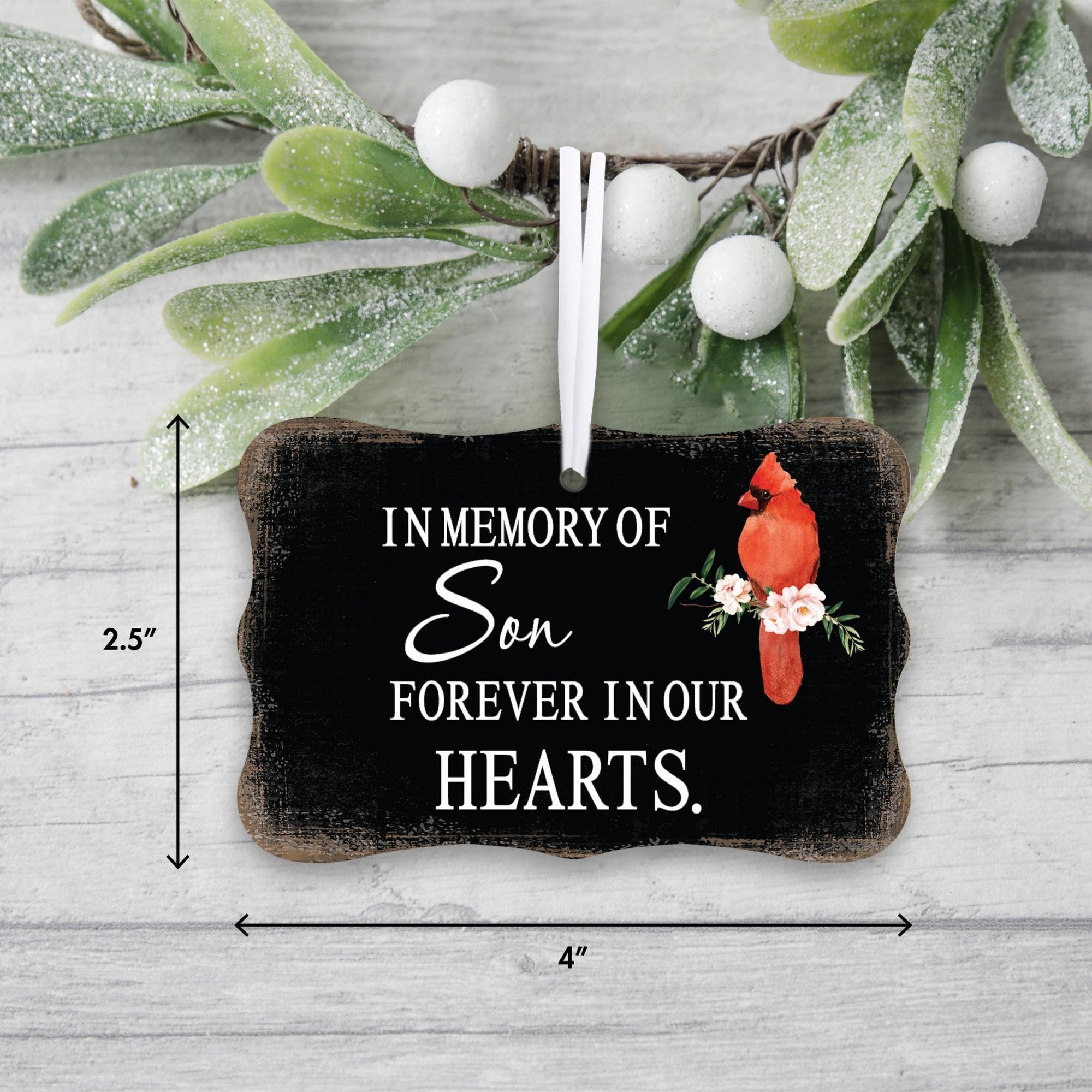Custom Wooden Memorial Cardinal Ribbon Scalloped Ornament for Loss of Loved One - In Memory Of Son - LifeSong Milestones