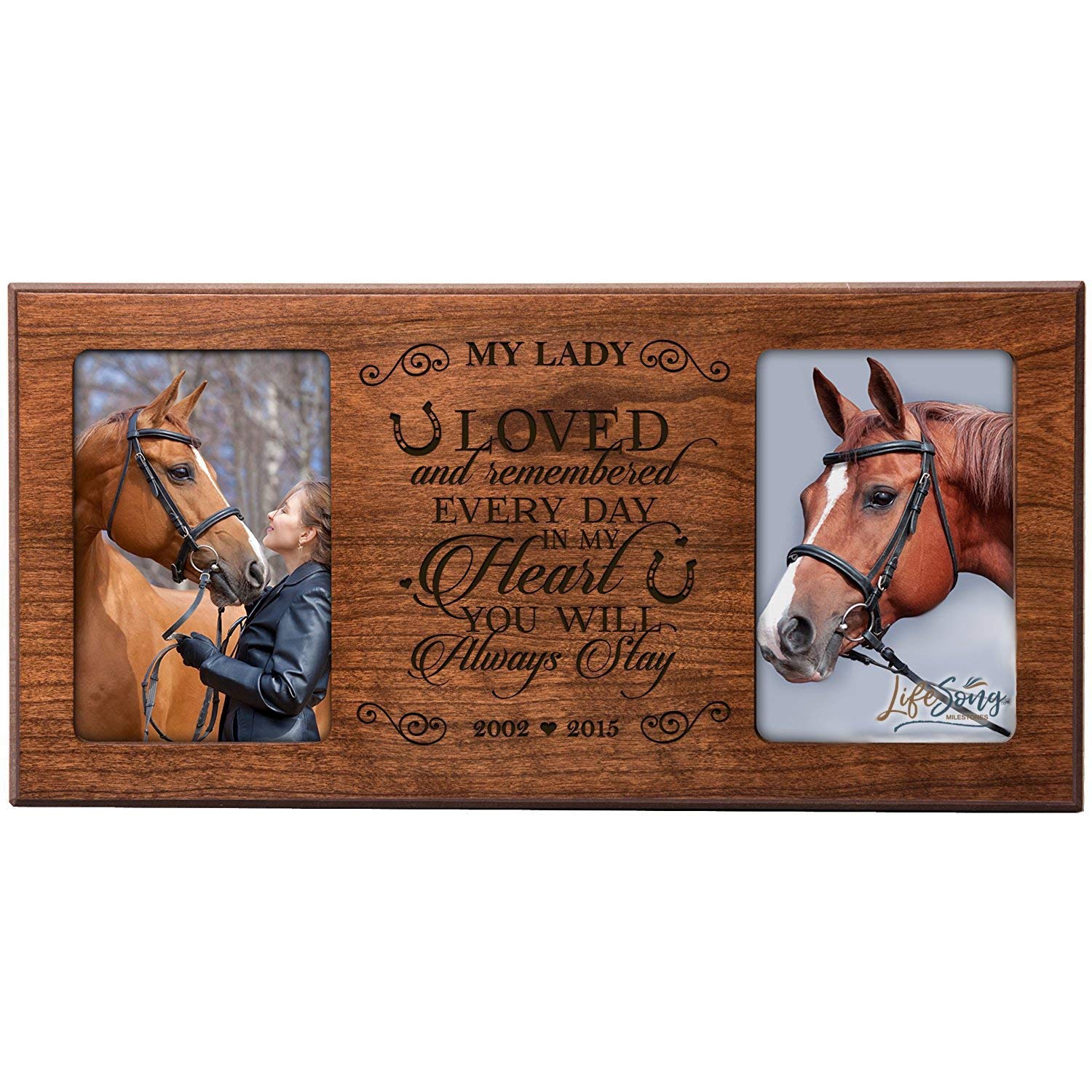 Custom Wooden Memorial Horse Picture Frame holds 2-4x6 photo - Loved And Remembered Everyday - LifeSong Milestones