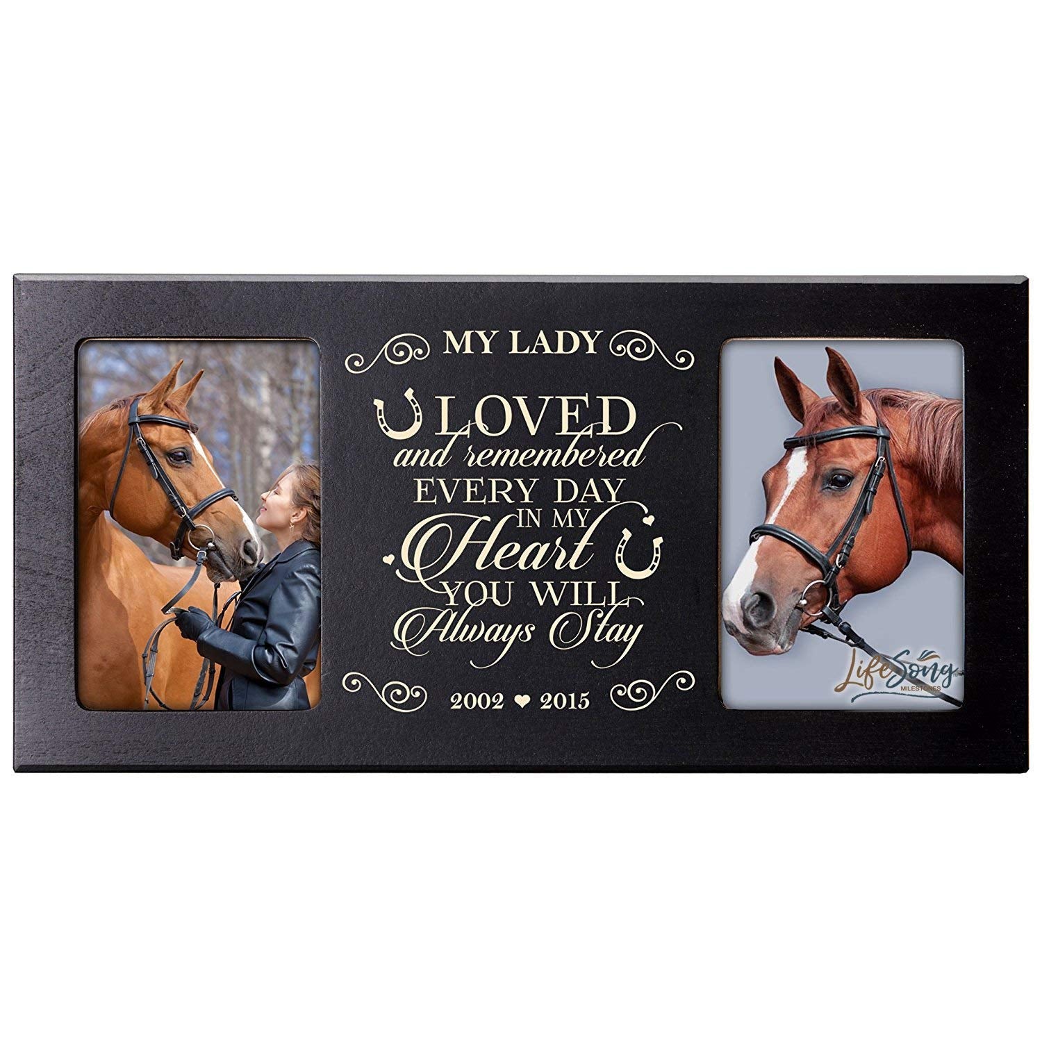 Custom Wooden Memorial Double Pet Picture Frame holds 2-4x6 photo - Loved And Remembered Everyday - LifeSong Milestones