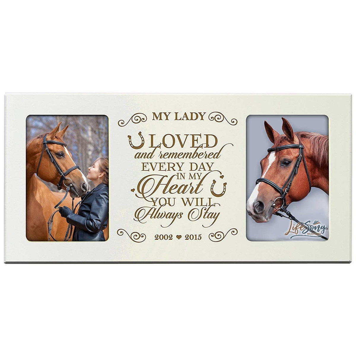 Custom Wooden Memorial Horse Picture Frame holds 2-4x6 photo - Loved And Remembered Everyday - LifeSong Milestones