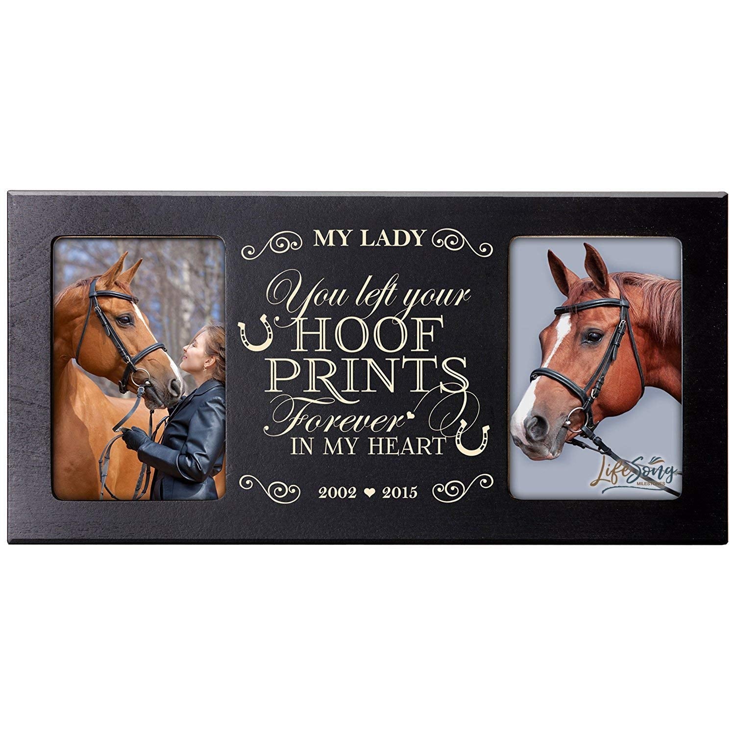 Custom Wooden Memorial Double Pet Picture Frame holds 2-4x6 photo - You Left Your Hoof Prints - LifeSong Milestones