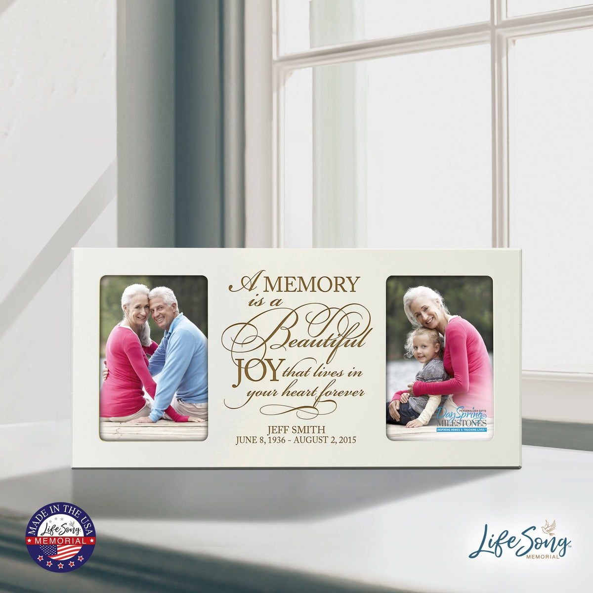 Custom Wooden Memorial Double Picture Frame holds 2-4x6 photo - A Memory - LifeSong Milestones