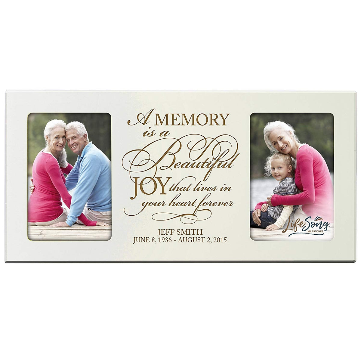 Custom Wooden Memorial Double Picture Frame holds 2-4x6 photo - A Memory - LifeSong Milestones