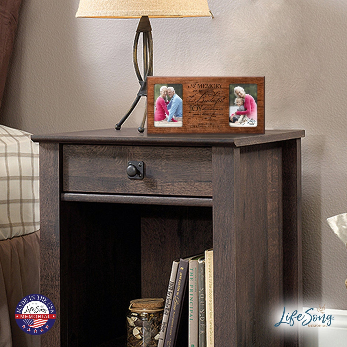 Custom Wooden Memorial Double Picture Frame holds 2-4x6 photo - A Memory - LifeSong Milestones