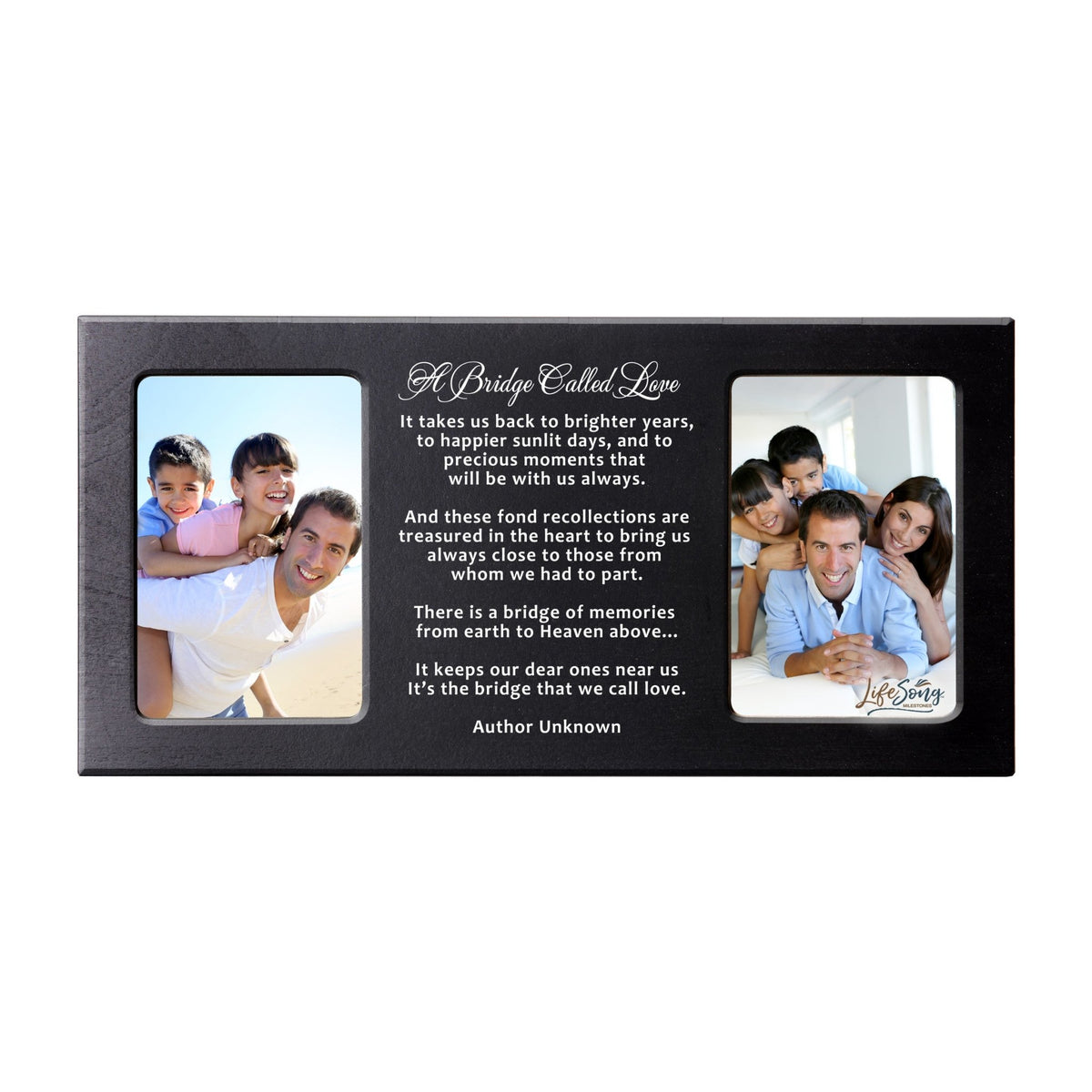 Custom Wooden Memorial Double Picture Frame holds 2-4x6 photo - Bridge Called Loved - LifeSong Milestones