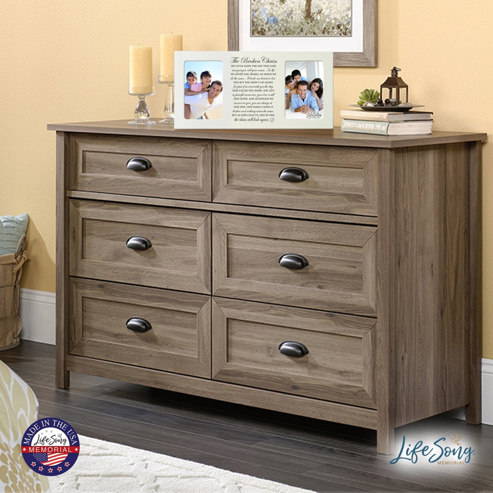 Custom Wooden Memorial Double Picture Frame holds 2-4x6 photo - Broken Chain - LifeSong Milestones