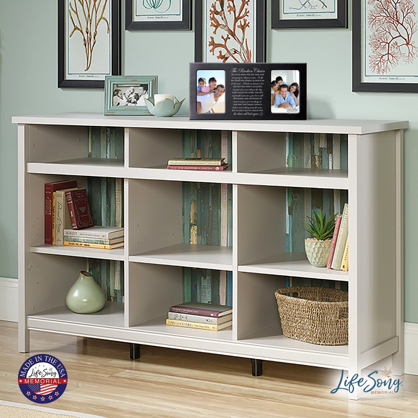 Custom Wooden Memorial Double Picture Frame holds 2-4x6 photo - Broken Chain - LifeSong Milestones