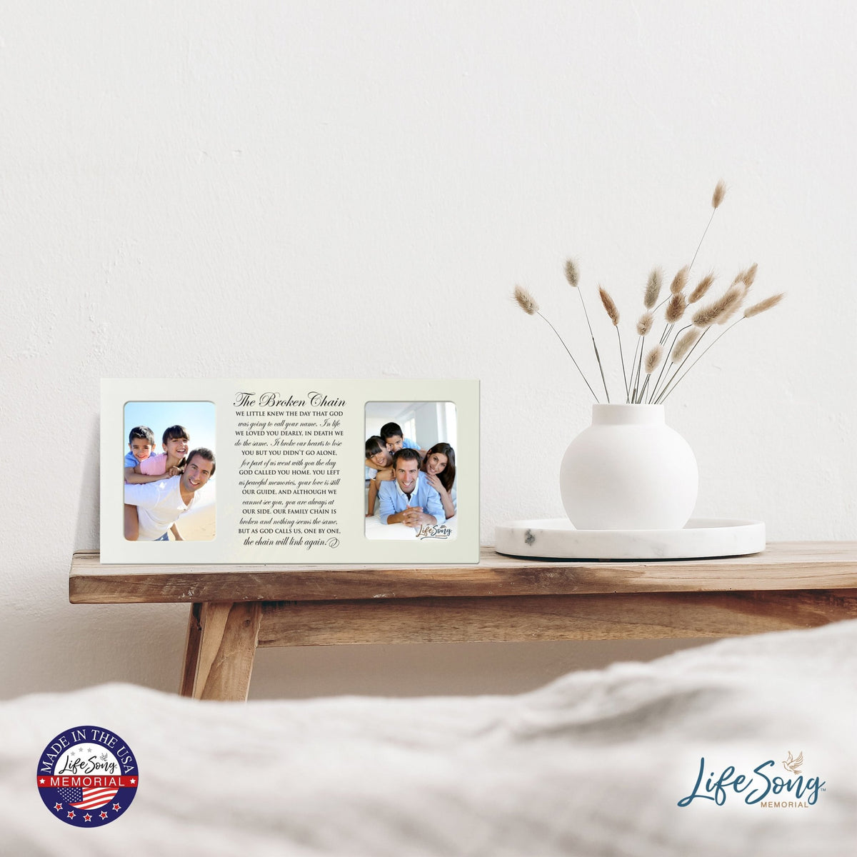 Custom Wooden Memorial Double Picture Frame holds 2-4x6 photo - Broken Chain - LifeSong Milestones