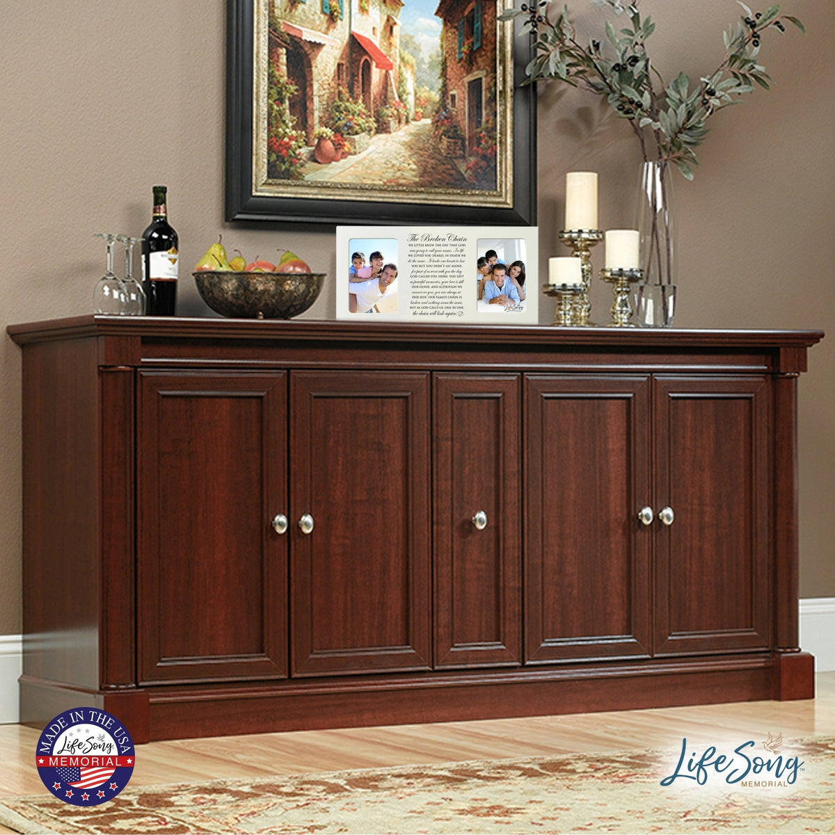 Custom Wooden Memorial Double Picture Frame holds 2-4x6 photo - Broken Chain - LifeSong Milestones