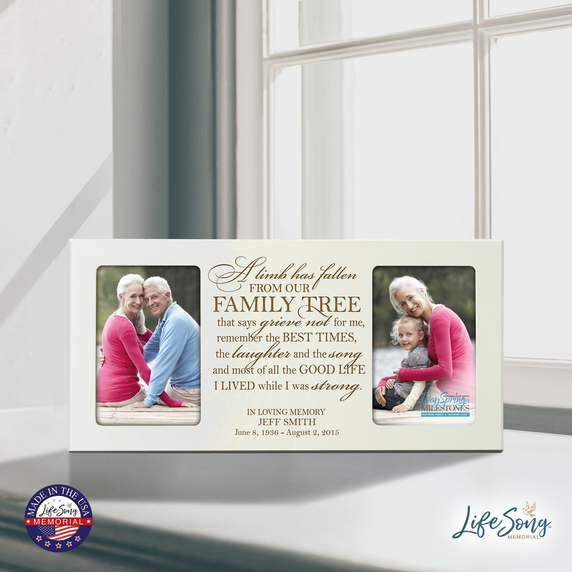 Custom Wooden Memorial Double Picture Frame holds 2-4x6 photo - Family Tree - LifeSong Milestones