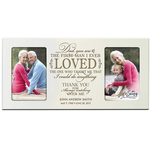 Custom Wooden Memorial Double Picture Frame holds 2-4x6 photo - First Man I Ever Loved - LifeSong Milestones