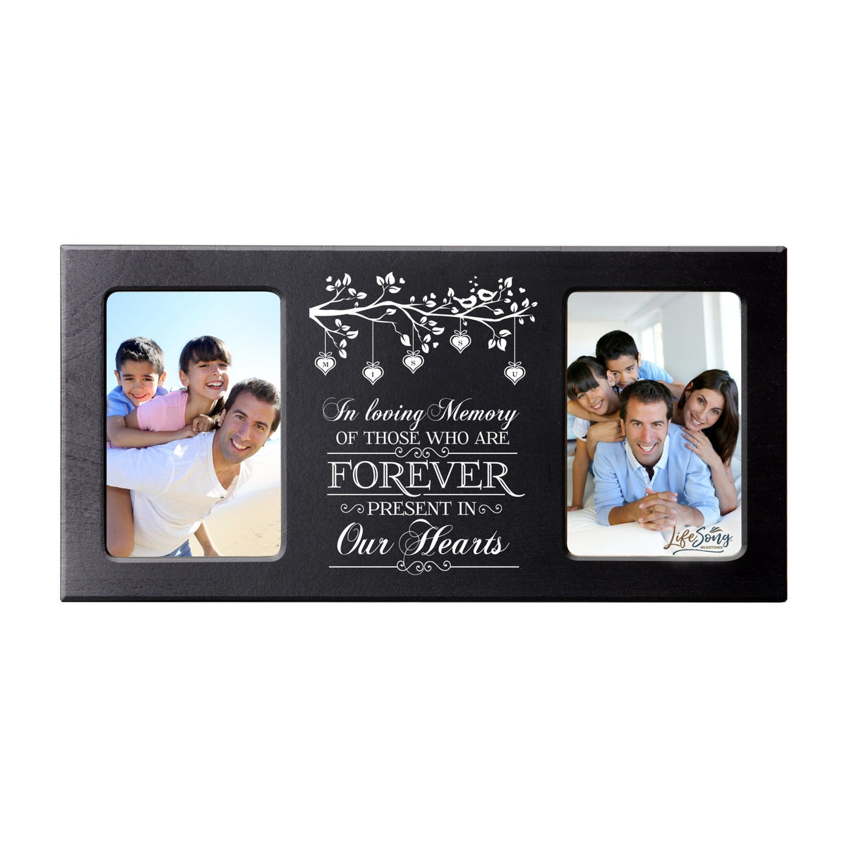 Custom Wooden Memorial Double Picture Frame holds 2-4x6 photo - Forever In Our Heart - LifeSong Milestones