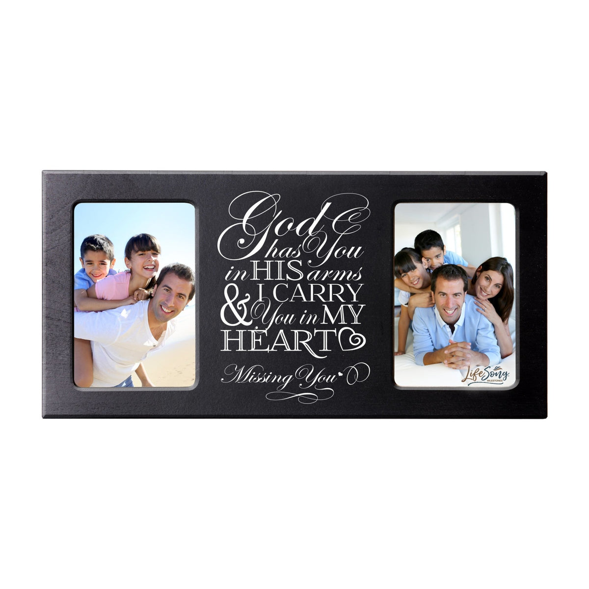 Custom Wooden Memorial Double Picture Frame holds 2-4x6 photo - God Has You - LifeSong Milestones