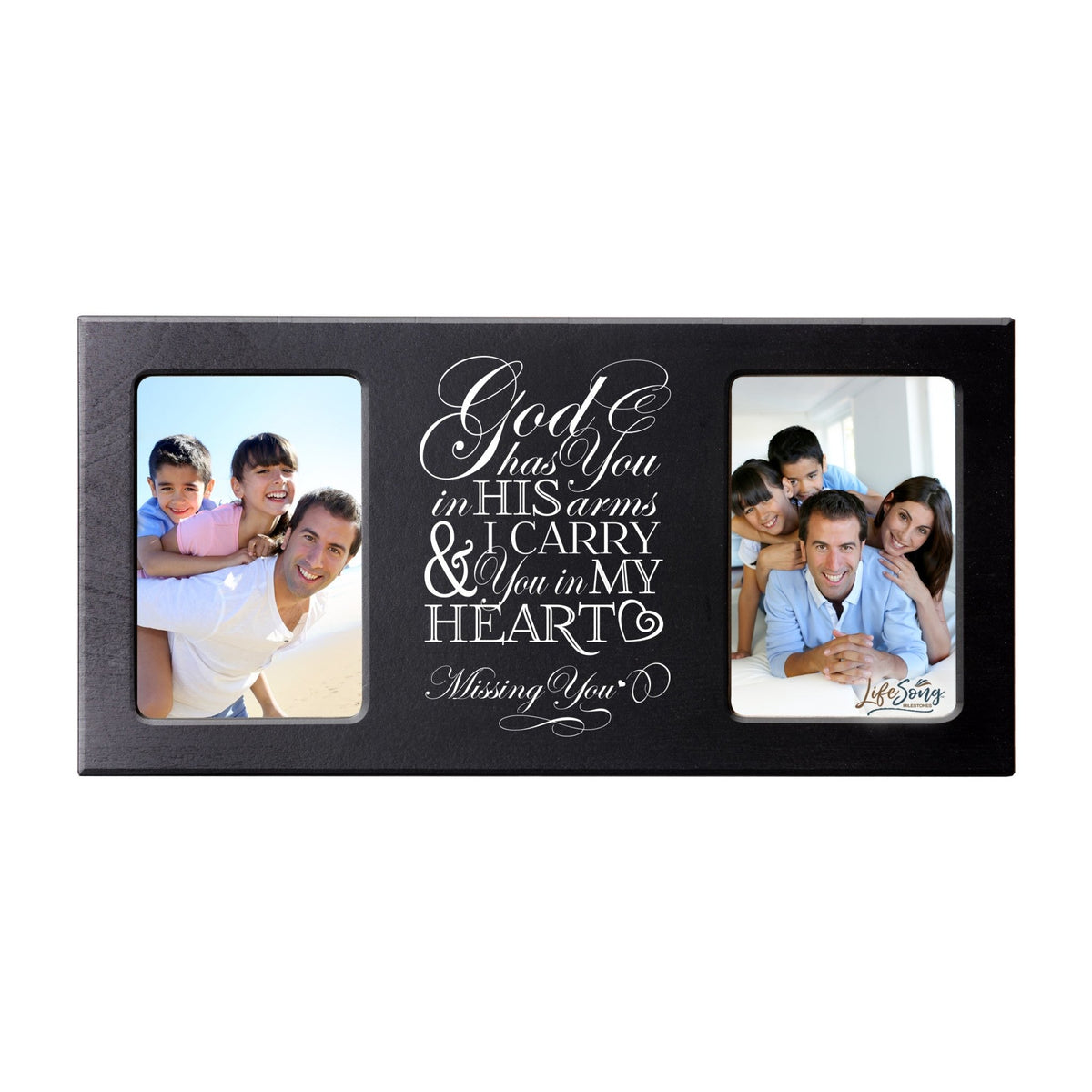 Custom Wooden Memorial Double Picture Frame holds 2-4x6 photo - God Has You - LifeSong Milestones