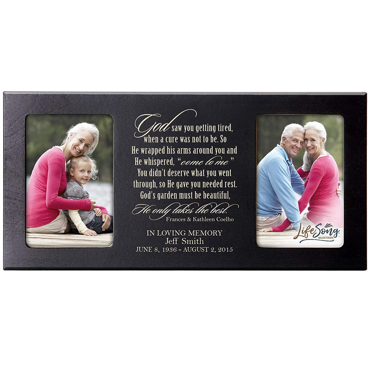Custom Wooden Memorial Double Picture Frame holds 2-4x6 photo - God saw you - LifeSong Milestones