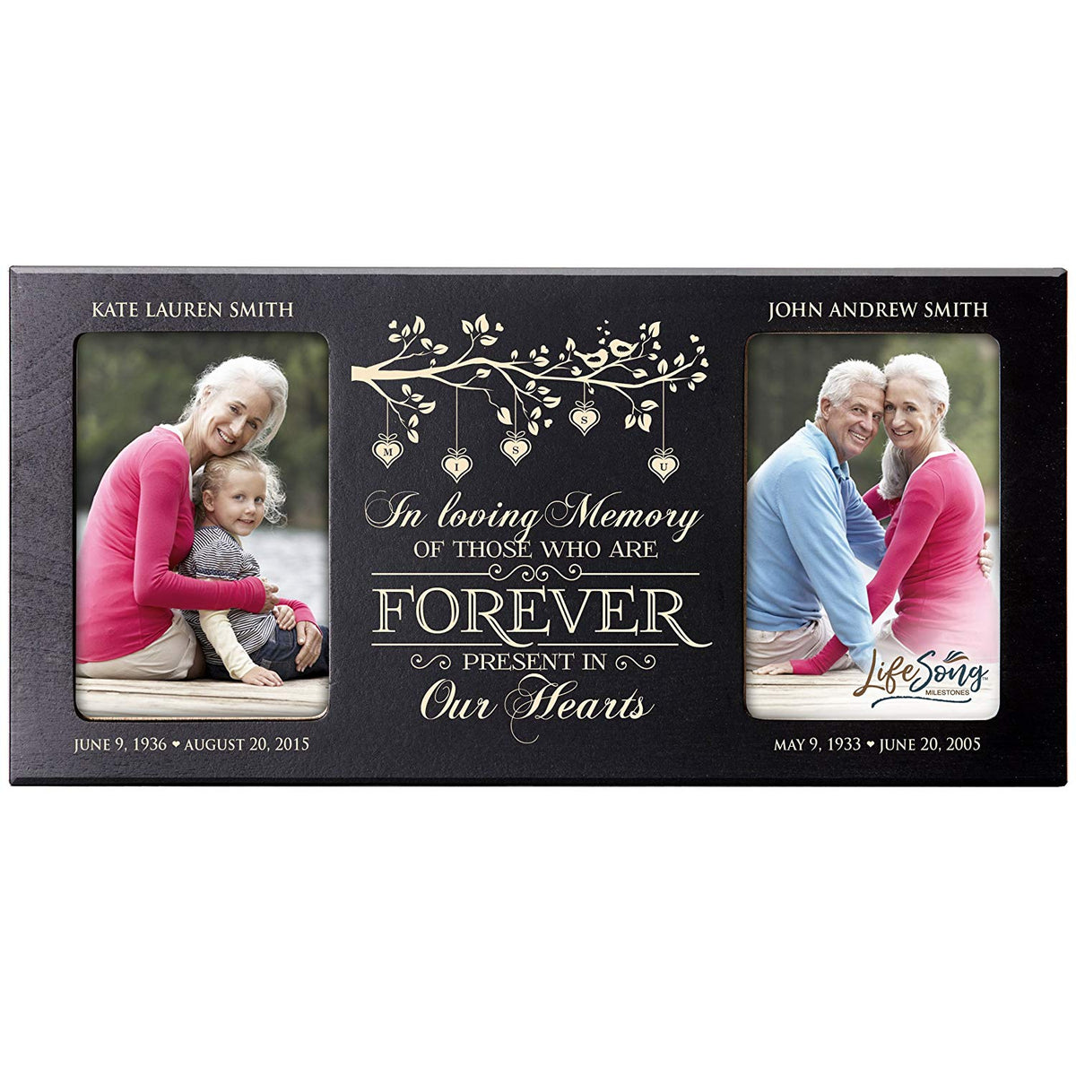 Custom Wooden Memorial Double Picture Frame holds 2-4x6 photo - In Loving Memory - LifeSong Milestones
