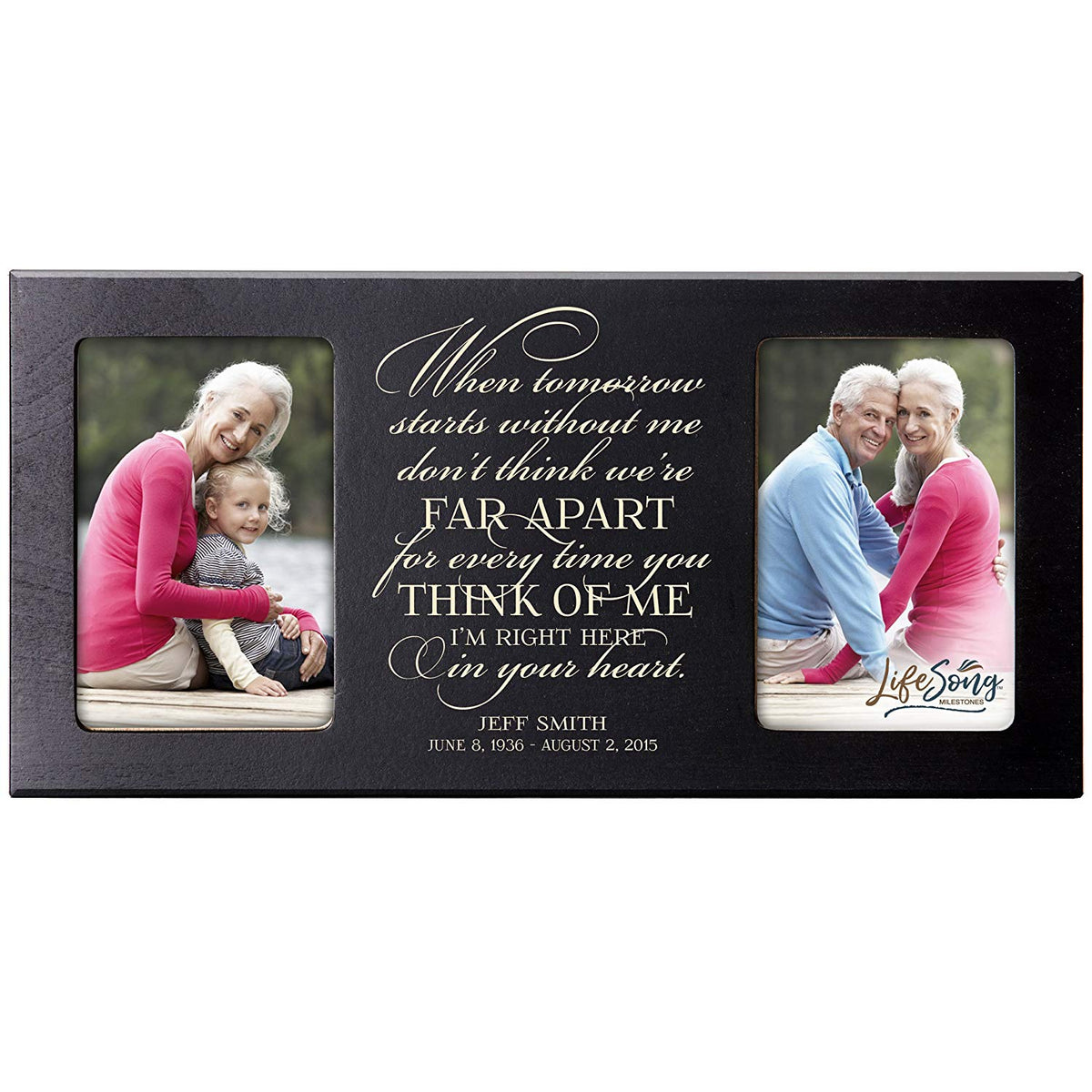 Custom Wooden Memorial Double Picture Frame holds 2-4x6 photo - In Your Heart - LifeSong Milestones