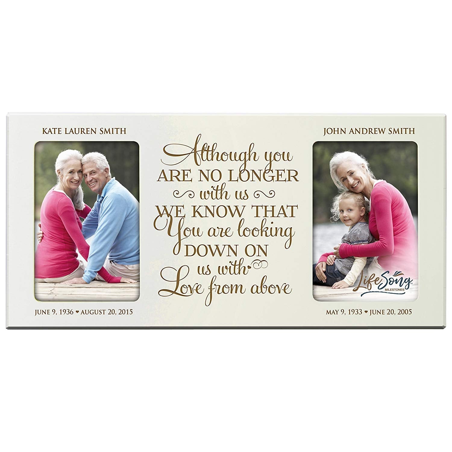 Custom Wooden Memorial Double Picture Frame holds 2-4x6 photo - No Longer With Us - LifeSong Milestones