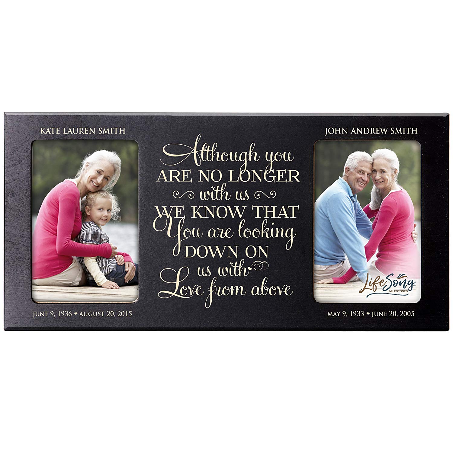 Custom Wooden Memorial Double Picture Frame holds 2-4x6 photo - No Longer With Us - LifeSong Milestones