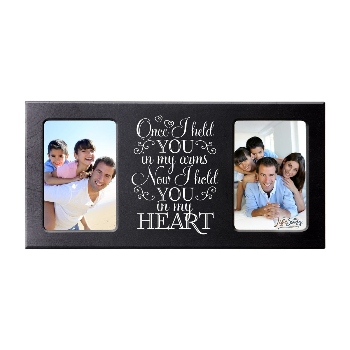 Custom Wooden Memorial Double Picture Frame holds 2-4x6 photo - Once I Held You - LifeSong Milestones