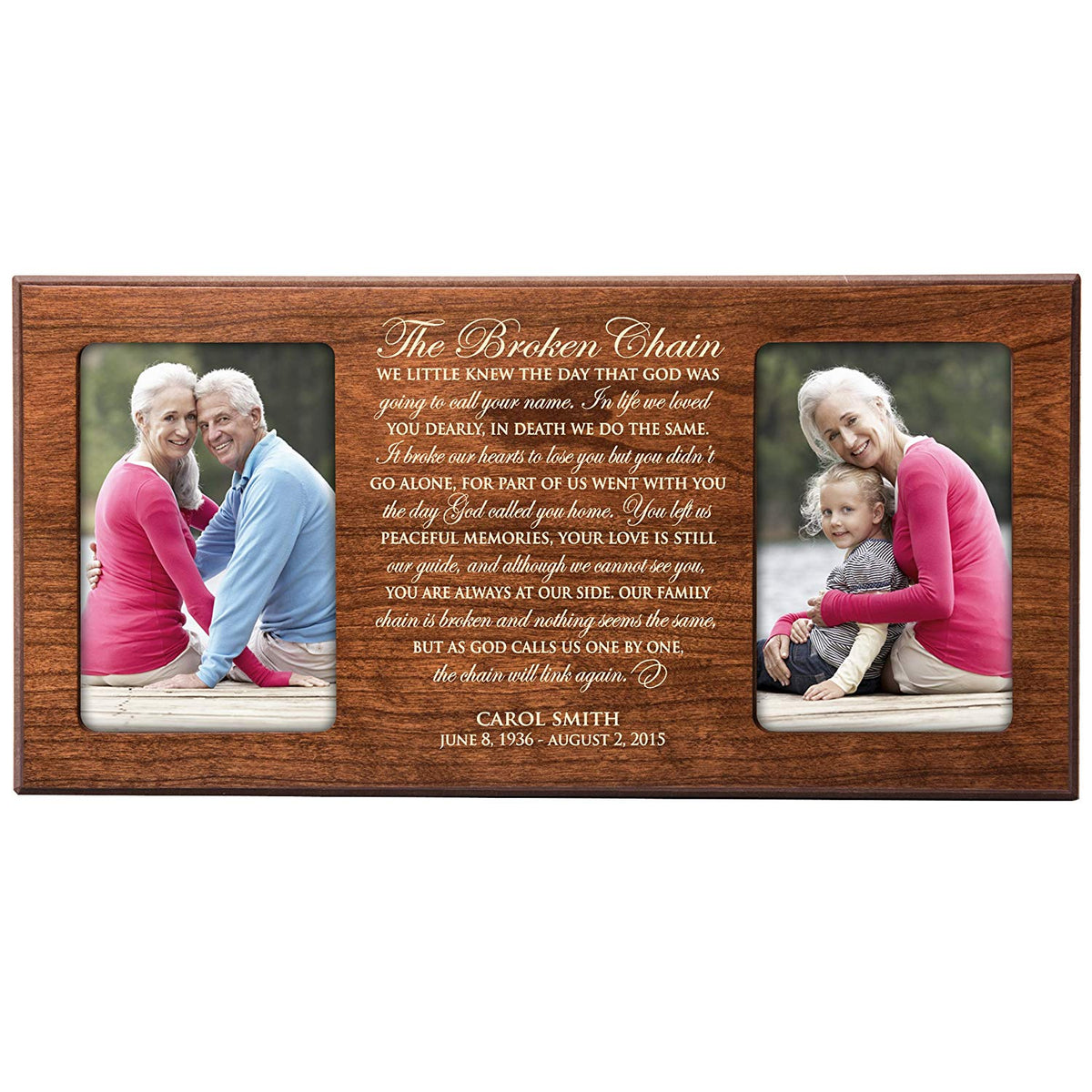 Custom Wooden Memorial Double Picture Frame holds 2-4x6 photo - The Broken Chain - LifeSong Milestones