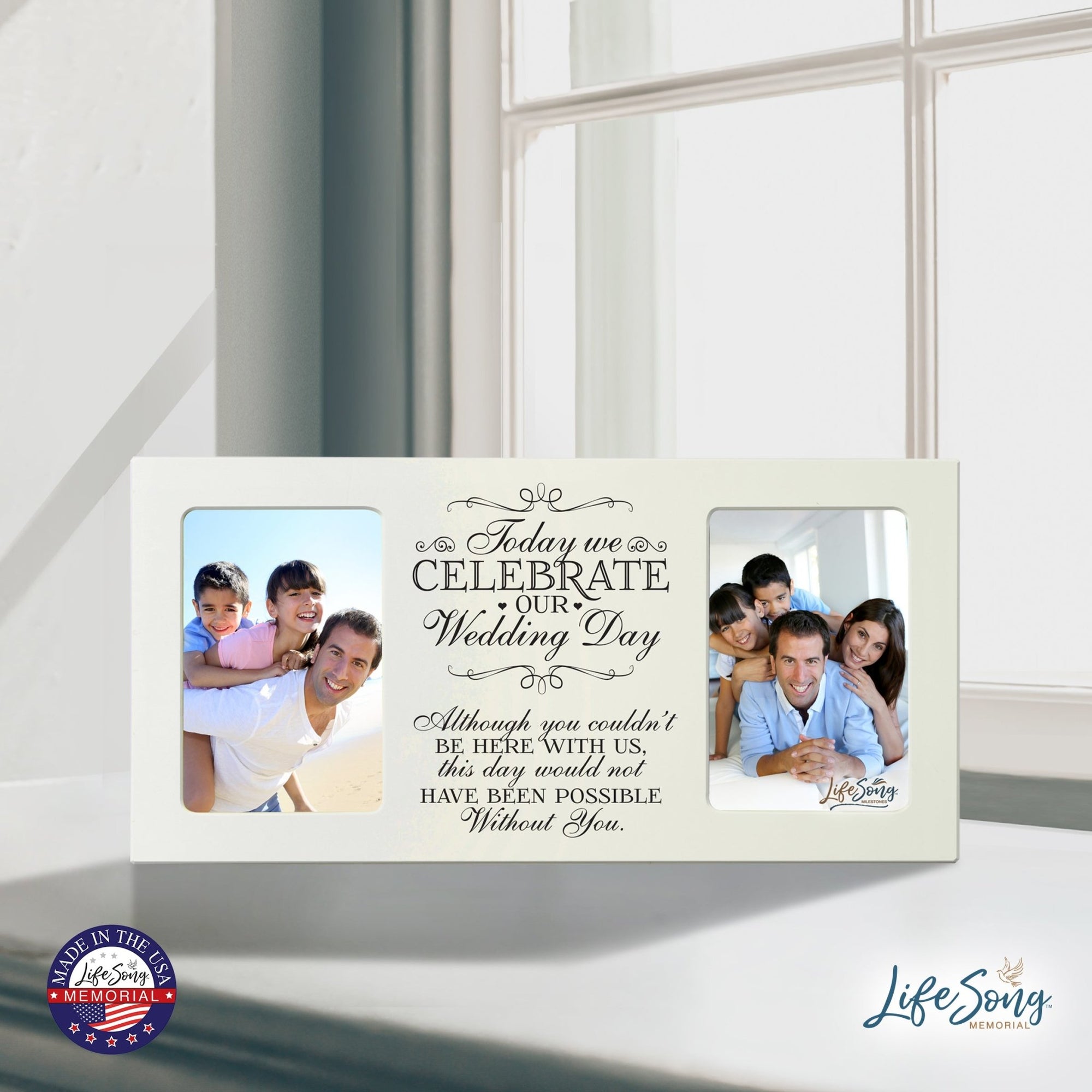 Custom Wooden Memorial Double Picture Frame holds 2-4x6 photo - Today We Celebrate - LifeSong Milestones