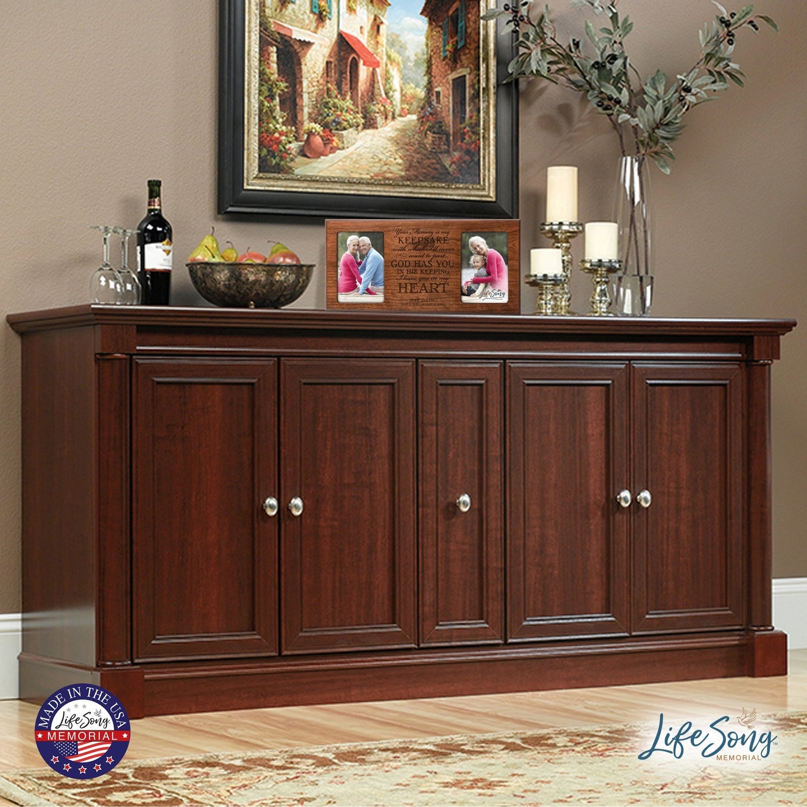 Custom Wooden Memorial Double Picture Frame holds 2-4x6 photo - Your Memory - LifeSong Milestones